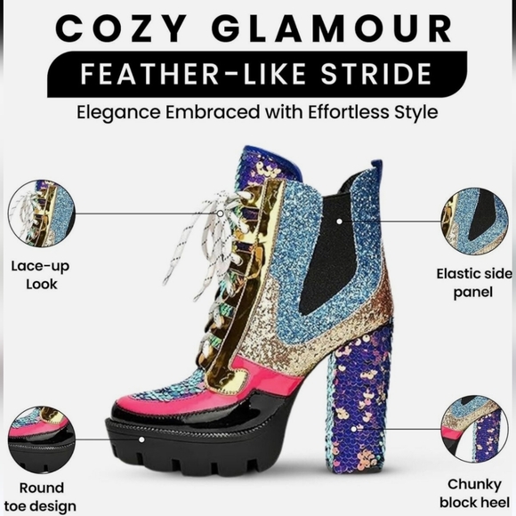 NEW Cape Robbin Nell Heeled Boots  Sparkly Sequin PlatformChelsea Boots Wo - Picture 6 of 15
